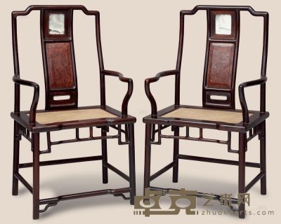 民国 红木嵌影木扶手椅 （2件） 57×46.5×108cm