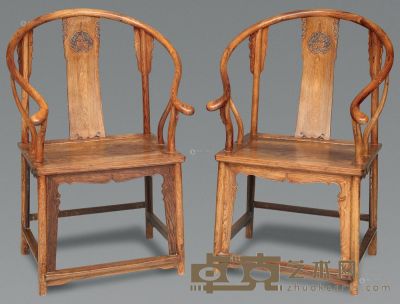 现代 黄花梨雕麒麟圈椅 （2件） 60×49×107cm