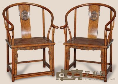 现代 黄花梨雕夔龙圈椅 （2件） 62×48×104cm