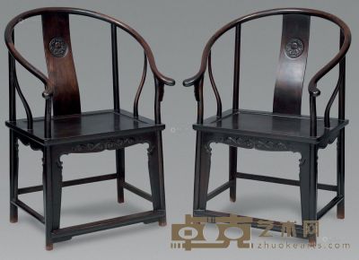 清 梓檀雕花卉圈椅 （2件） 60.5×47×101cm