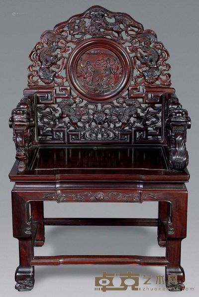 现代 红木雕狮纹太师椅 71×54×112cm