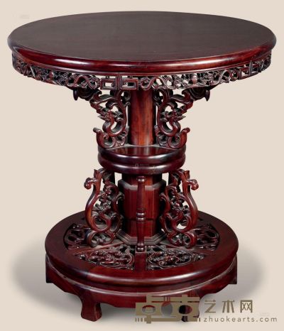 现代 红木雕夔龙转圆桌 78×81cm