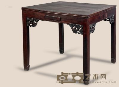 民国 红木雕灵芝牌桌 92×92×84cm