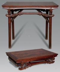 清 红木雕龙纹猎桌