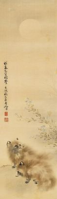 高奇峰 壬戌（1922年）作 花荫双犬 立轴