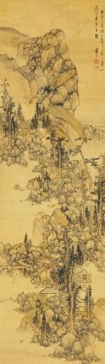 蓝孟 壬寅（1662年）作 秋山策杖 立轴