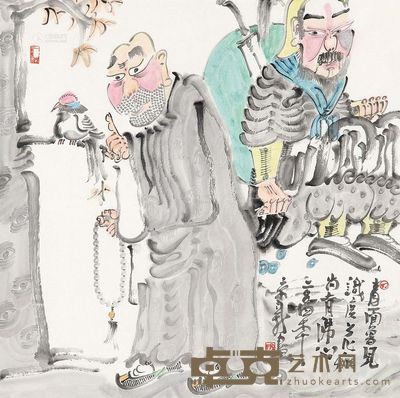 周京新 鲁智深 杨志 镜心 69×70cm