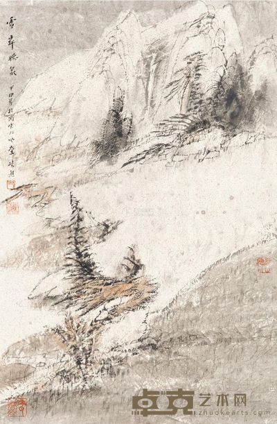 常进 雪岸听泉 镜心 69×45cm