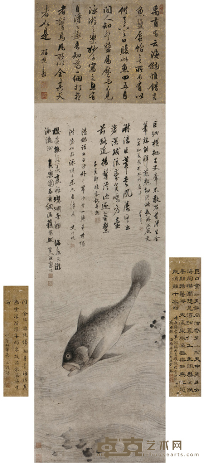 姜渔 春水游鱼图 160×45.5 cm