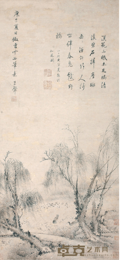 王翚 柳塘戏凫图 97×43 cm