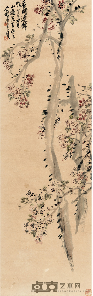 王个簃 桃花流水 82×48 cm