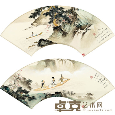 张洪千 松下泛舟图(扇面) 16×44×2