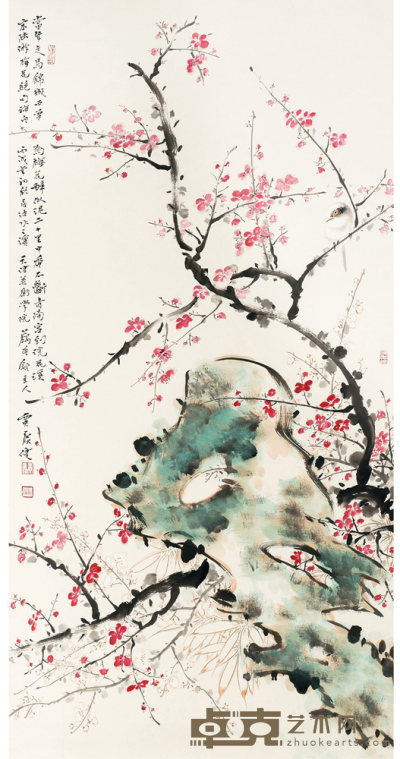 贾广健 红梅小鸟 138×69 cm