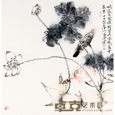 贾广健 荷花 68×68 cm