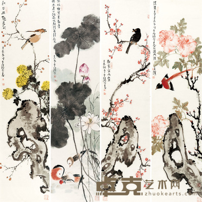 李云涛 花鸟四条屏 137×34 cm