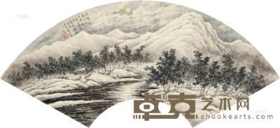 陶冷月 雪景山水 扇面 19×53cm