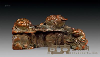 清 竹雕三蟾笔架 长14.8cm