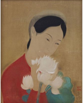 黎谱 手持莲花仕女