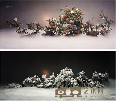 王庆松 2003年作 国色天香与瑞雪丰年（两张作品） （i）60×139.5cm；（ii）59.8×140cm