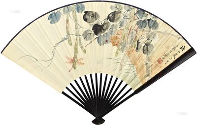 江寒汀 1948年作 豆荚蜻蜓 成扇