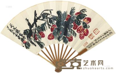 齐白石 1928年作 红荔 成扇 20.3×51.5cm