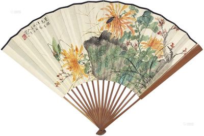 江寒汀 谭泽闿 1942年作 秋色秋声 行书 成扇