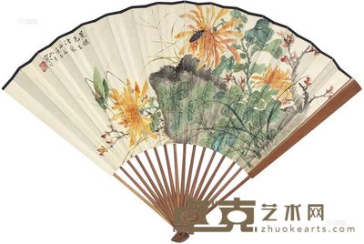 江寒汀 谭泽闿 1942年作 秋色秋声 行书 成扇 19×48cm