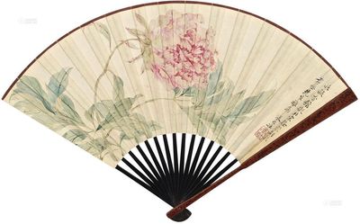 张大壮 孙儆 1941年作 牡丹 甲骨文 成扇