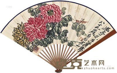 齐白石 菊花草虫 成扇 18.7×47.1cm