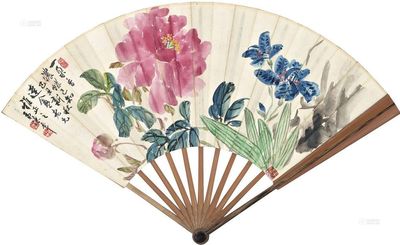 陈半丁 张伯英 1949年作 花香蝶已知 行书 成扇