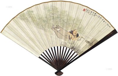 任颐 吴淦 1888年作 苇畔纳凉 行书 成扇