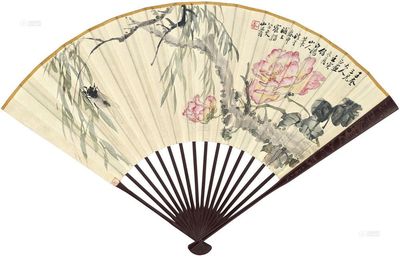 黄山寿 陈修榆 1902年作 翠柳蝉鸣 行书 成扇