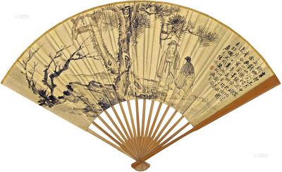 陆恢 费念慈 等 1891年作 松下述怀 楷书 成扇
