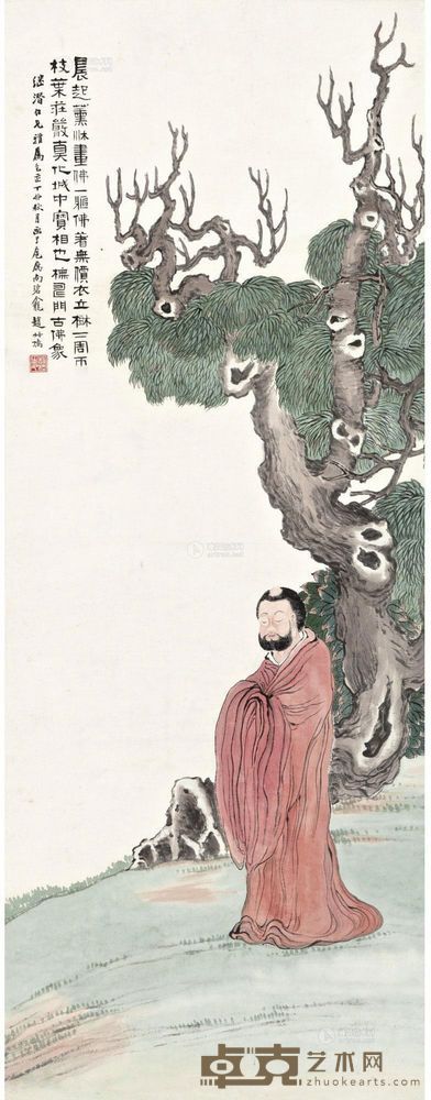 赵叔孺 1927年作 朱衣古佛 立轴 106.6×41cm