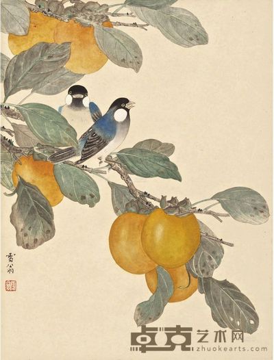 陈之佛 柑熟来禽 镜框 42.8×32cm