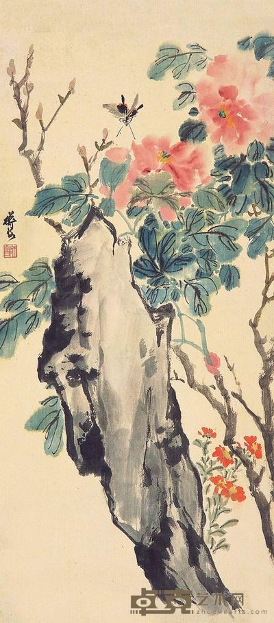 陈师曾 花开富贵 镜片 98.5×43.5cm