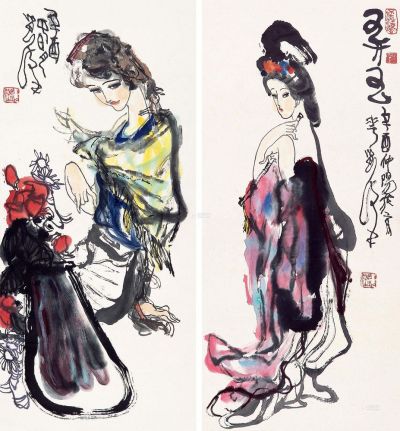 刘汉 1981年作 人物 （两幅） 立轴