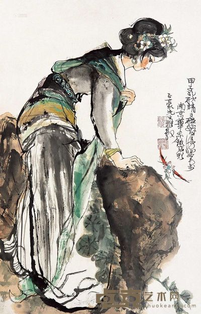 程十发 1964年作 人物 立轴 70×44cm