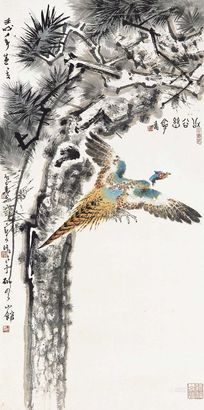 郑乃珖 1982年作 松谷幽禽 立轴