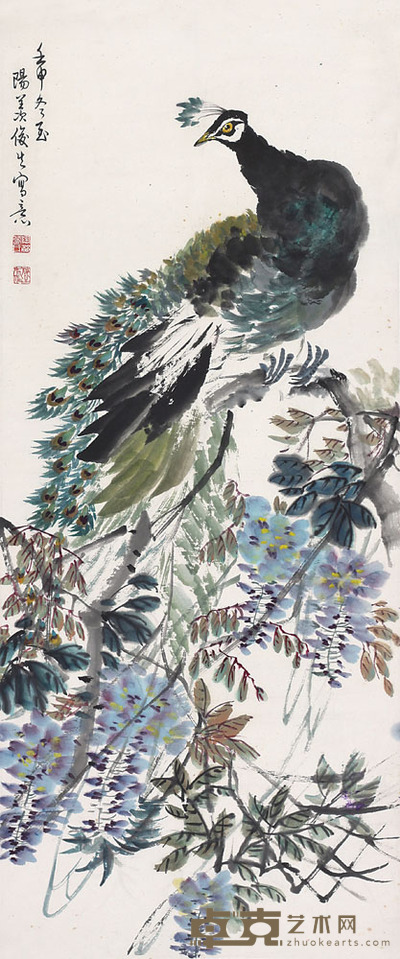 葛俊生 孔雀 112*46cm