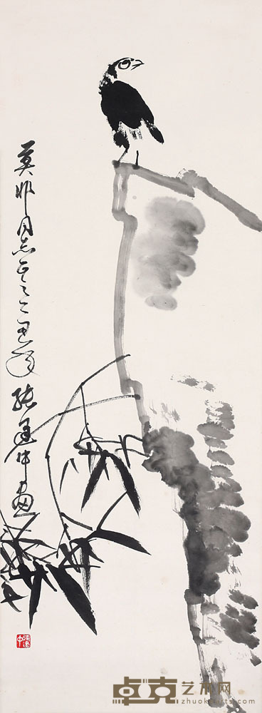 张建中 竹石鸟 94*34cm