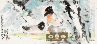 杨正新 丙寅（1986）年作 春暖鸭先知 镜片 43×96cm