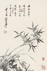 卢坤峰 甲申（2004）年作 风劲高节 立轴