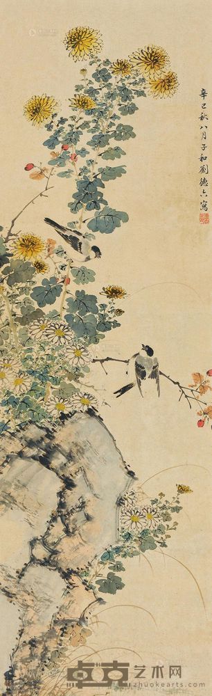 刘德六 辛巳(1821)年作 秋趣 立轴 89×27cm