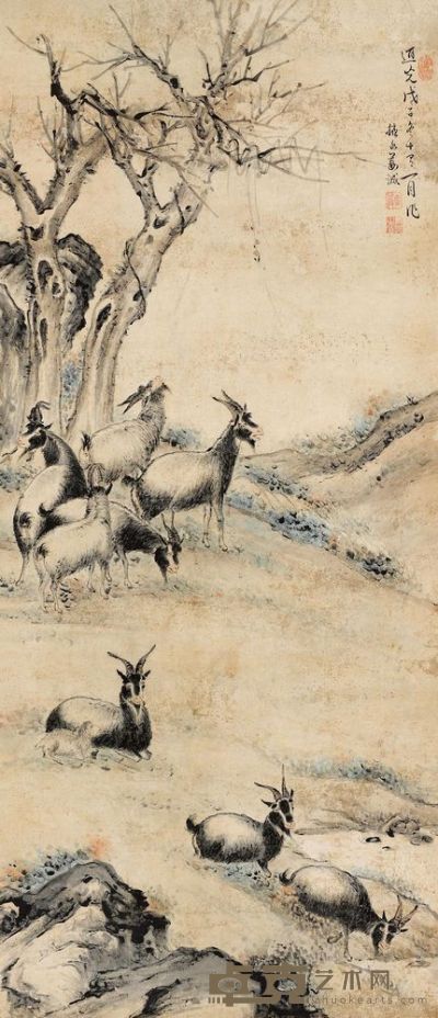 姜诚 戊子（1828）年作 牧羊图 立轴 117×51cm