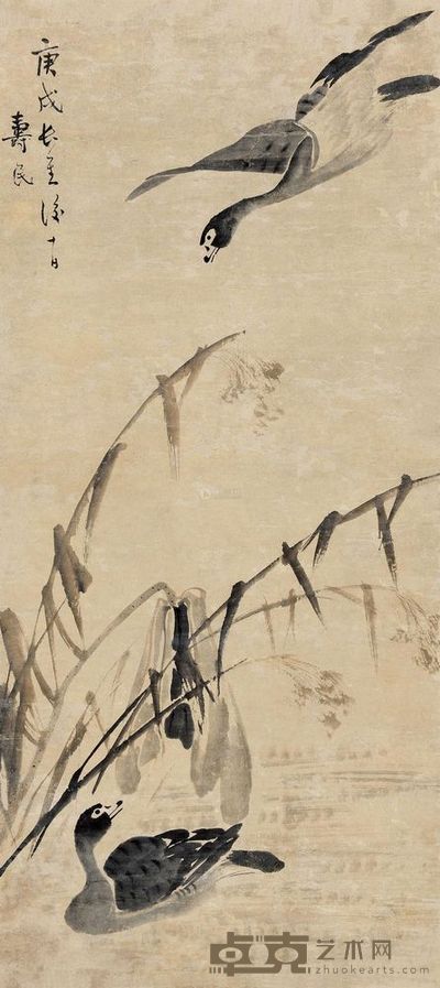 边寿民 庚戌(1730)年作 芦雁图 立轴 112×51cm