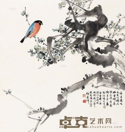 张景祥 癸酉（1993）年作 春恋枝头 立轴 47×44cm