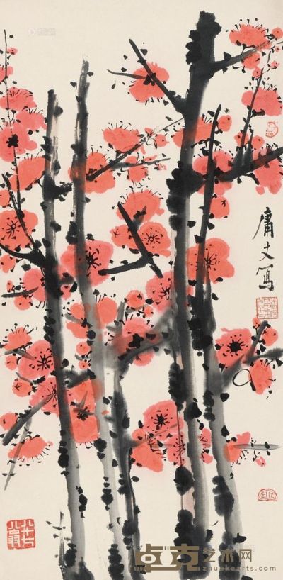 朱孔阳 戊午（1978）年作 红梅图 立轴 66×32cm