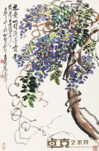 王公助 己卯（1999）年作 花垂明珠 立轴 68×44cm