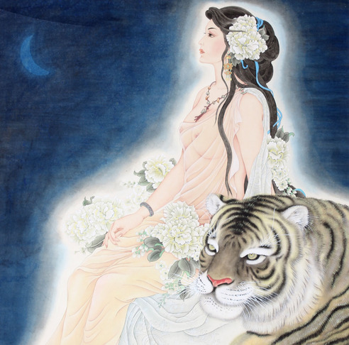 无款 美女与野兽立轴